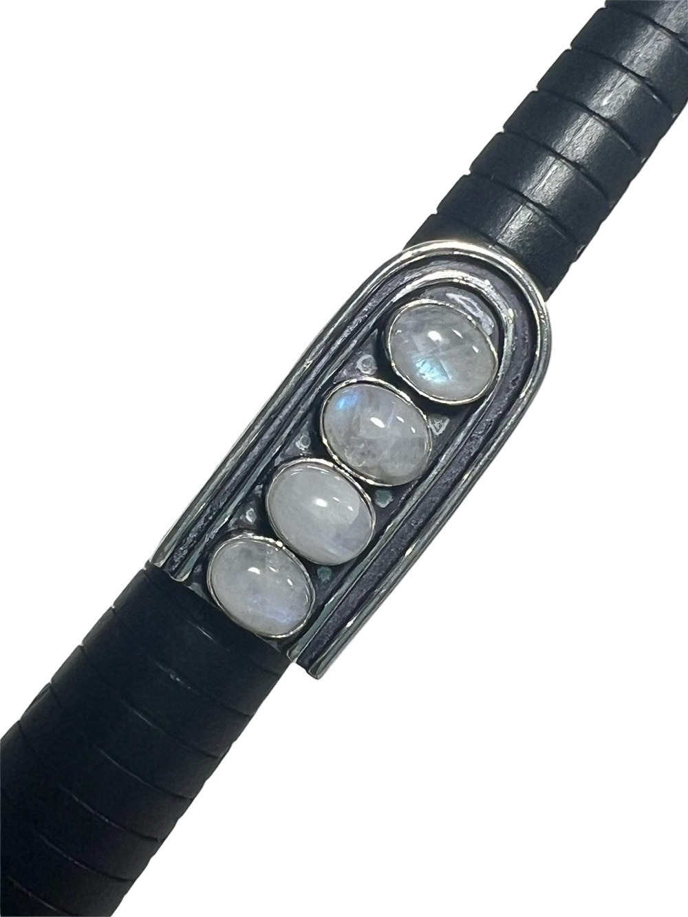 Rainbow Moonstone 925 Circles Gemstone Ring 5.5 5.75 approx.